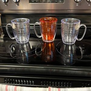 Set of Three Clear and Orange Tervis Mugs